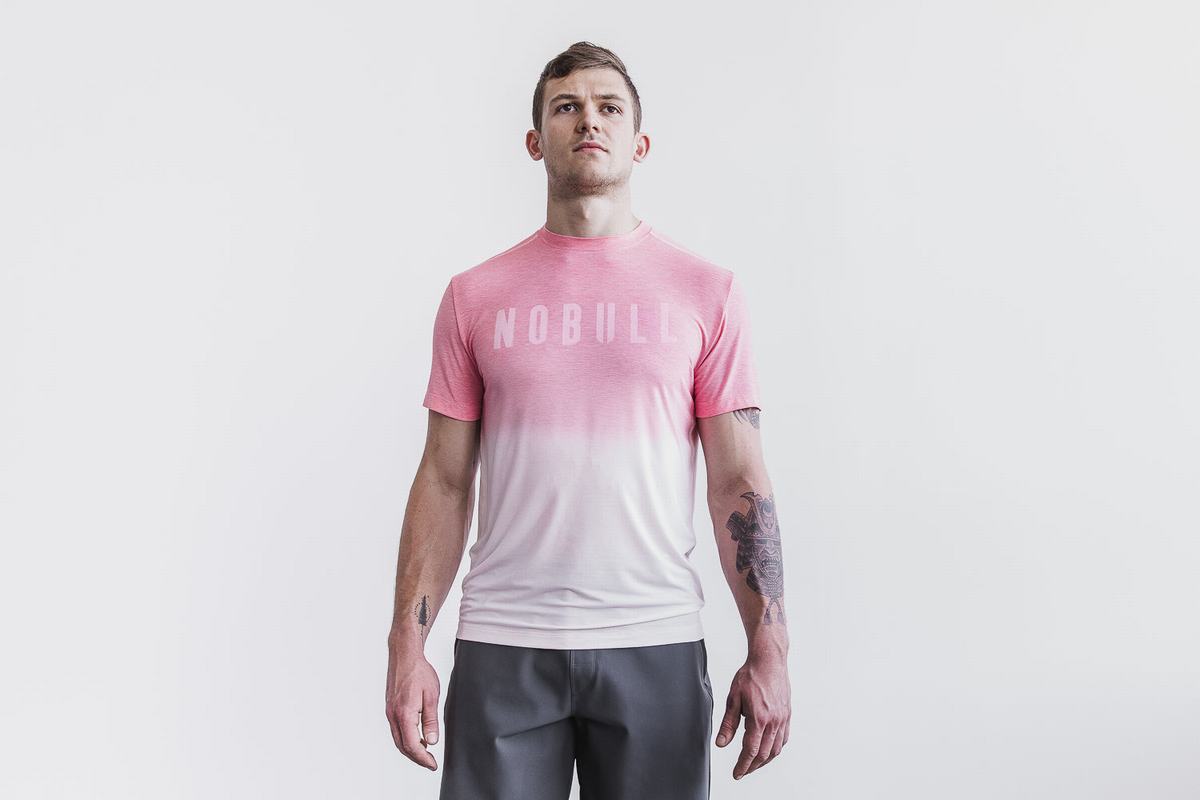 Nobull Men\'s T Shirts Pink | Australia (PA1279)